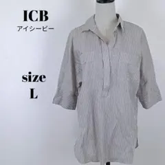 【a2470】iCB ストライプ柄 スキッパー プルオーバー シャツ サイズ4のサムネイル