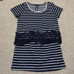 CECIL McBEE ネイビーとホワイトストライプ 半袖Tシャツ　セットアップ