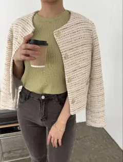 ZARA ノーカラージャケット Sサイズ ホワイト