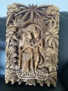 アジアン 木彫り レリーフ 壁掛 インド 神像 寺院風 アンティーク調