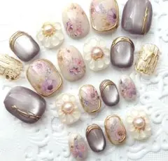 ネイルチップ ぷっくりお花/フラワー/花柄/卒業式/入学式 フルサイズ b918