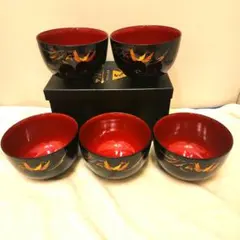 【未使用】やまもと寛斎 ZEN 白山どんぶり 5客セット 鳳凰 漆器 丼 天のサムネイル
