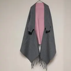 大判ストール 袖付き シンプル アクリル 秋冬 マフラー 配色デザイン フリンジ