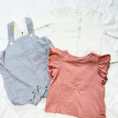 【80cm】女の子 3点セット プティマイン サロペット カーディガン 春