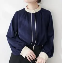 natural couture　WEB限定 / バイカラーデザイン釦ブラウス