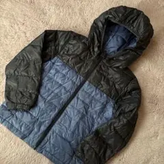 フード付きダウンコート 120 青　黒　ユニクロ