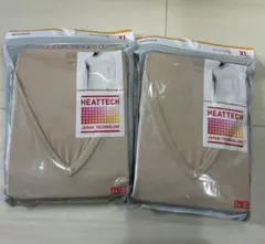HEATTECH Vネック長袖シャツ XL ベージュ 2枚セット
