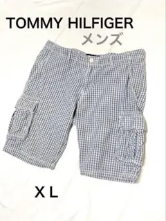 TOMMY HILFIGER ショートパンツ 青チェック柄 ハーフパンツ麻混