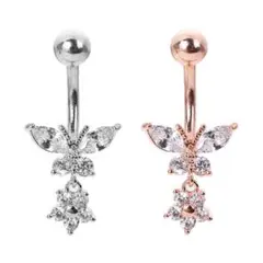 1322 ボディピアス へそピアス バナナバーベル 蝶 花 ステンレス 14G