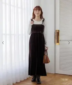 Flower メルティングベロアワンピース2　ベルベット　キャミワンピ　ブラウン