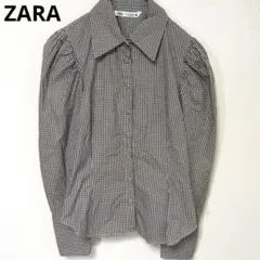 ZARA チェック柄 パフスリーブシャツ XS 細身デザイン