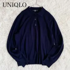 ユニクロ　メリノニットポロセーター　ネイビー　濃紺　薄手　XL ウール100%