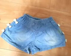 デニムブルー リボン付きショートパンツ