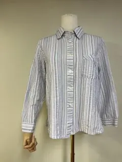 ストライプ 長袖 ボタンアップシャツ