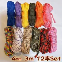 パラコード 4mm 3m 12本セット カラフル ロープのサムネイル
