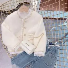ガールコート　子供服アウター　上着　厚手　白いレースコート　ドレス