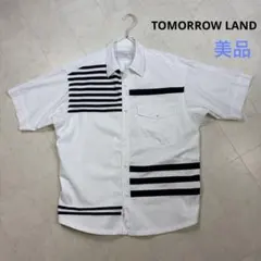 〈美品〉TOMORROW LAND【L相当】コットンニットコンビ 半袖シャツ 白のサムネイル