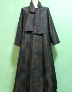 着物リメイク大島紬ゆったりＡラインワンピース　L〜LLL位