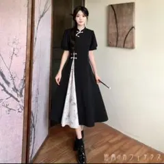 チャイナドレス風 ロングワンピース 黒 ブラック
