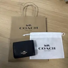 COACH 黒 三つ折り財布 保存袋付き
