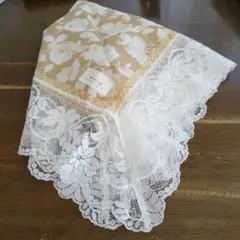 Rosarino ハンカチーフ 花柄 レース付き イエロー