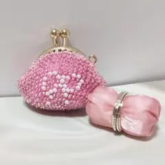 ビーズ　がま口　ハンドメイド　小物入れ　ポーチ　小さめ　ピンク　財布のサムネイル