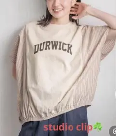 完売色☘️今期新品☘️studio clip ストライプ切り替えロゴTシャツFREE
