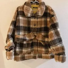 フリースジャケット ブラウン チェック柄