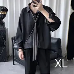 ネクタイ付き シャツ ブラック トップス メンズ モード 春服 韓国