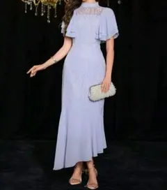 ライトブルー レース パーティードレス