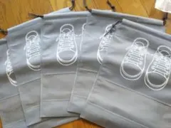 新品靴入れ靴袋グレー 巾着袋 5個セット