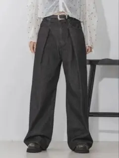 JEANASIS タックデニムワイドパンツ ブラック S