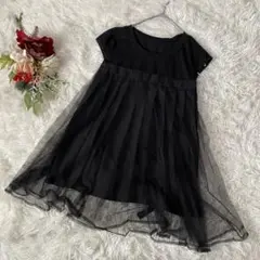 【Riche glamour/リシェグラマー】黒 フレアスカート 半袖(M)のサムネイル