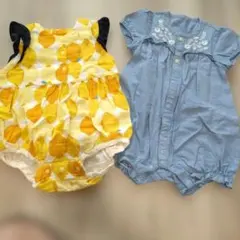 ベビー ロンパース 2点セット　夏物　 レモン柄 デニム風のサムネイル