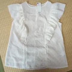 新品　未使用　ジーユー　GU　シアー　ラッフル　スリーブ　ブラウス　S　タグ付