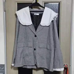 千鳥格子柄 フリル襟 テーラードジャケット