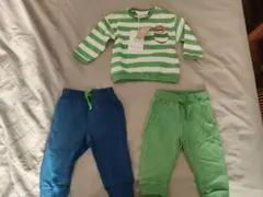 ベビー服 パンツセット 緑 青 ストライプ