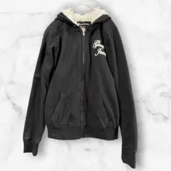 【GUESS】裏ボア ジップアップパーカー XL 黒 もこもこ 防寒 厚手