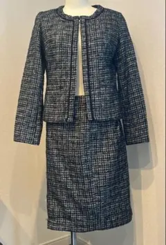 美品ツイードスカートスーツ 黒白チェック