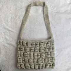 トートバッグ　ハンドメイド　バッグ　もこもこ　グレー　編み物