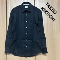 美品 タケオキクチ 長袖シャツ ブラック 黒 S ストライプ 綿 きれいめ