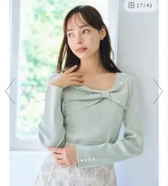 リボンパール調リブニット【洗濯機OK】　ミントグリーン