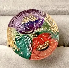 【新品】ボヘミアガラス 指輪 フリーサイズ チェコ製 ハンドメイド マルチカラー