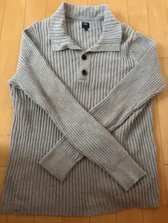 Gap グレー M リブ編みポロセーター