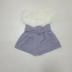 CECIL McBEEホワイトシフォンフリルとストライプショートパンツ