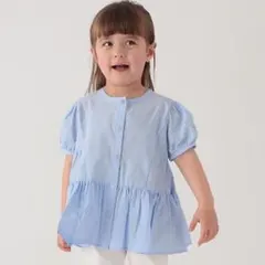 プティマイン　チュニック　トップス　100 ブラウス　無地　半袖　水色　子供