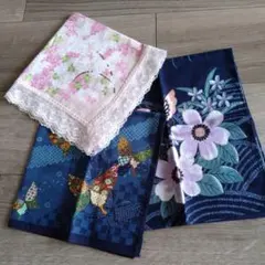 中古　ハンカチ　和柄3枚セット