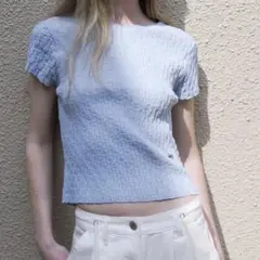Atelier Nain バックストリングクロップニット トップス　半袖　青