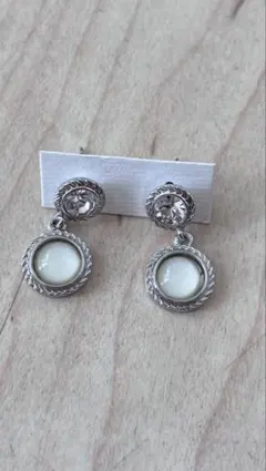 【未使用】ダブルサークル クリスタル×ホワイトパール ピアス エレガント