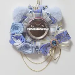 たらしリボンなし薔薇付きねこ耳ロゼット(水色)